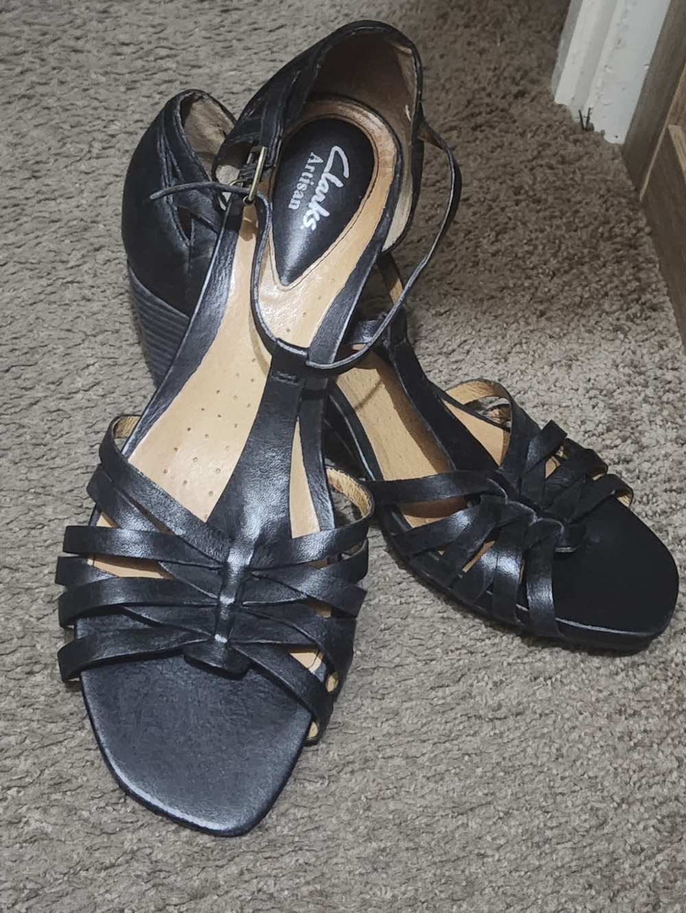Clarks Women's Black Strappy Wedge Sandals